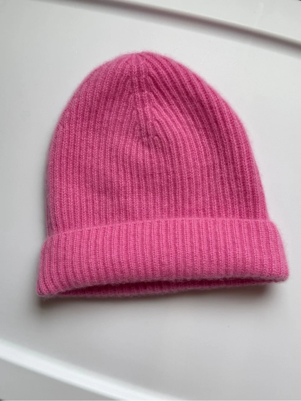 NAADAM 100% Cashmere Pink Rib Knit Cuffed Beanie Hat One Size
